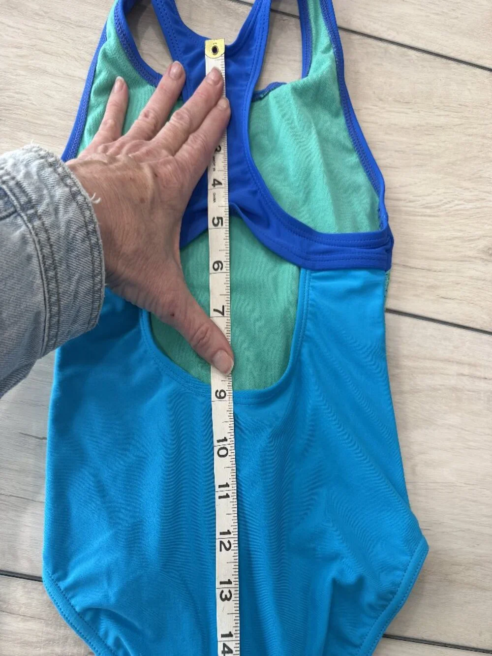 Speedo Girls Size 8 Athletic One Piece Swimsuit Blue Sport Racerback Colorblock